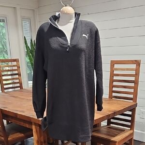 Puma Charcoal Quarter-Zip Dress Sweater. Sz Med. Oversized. Pullover. Terrycloth